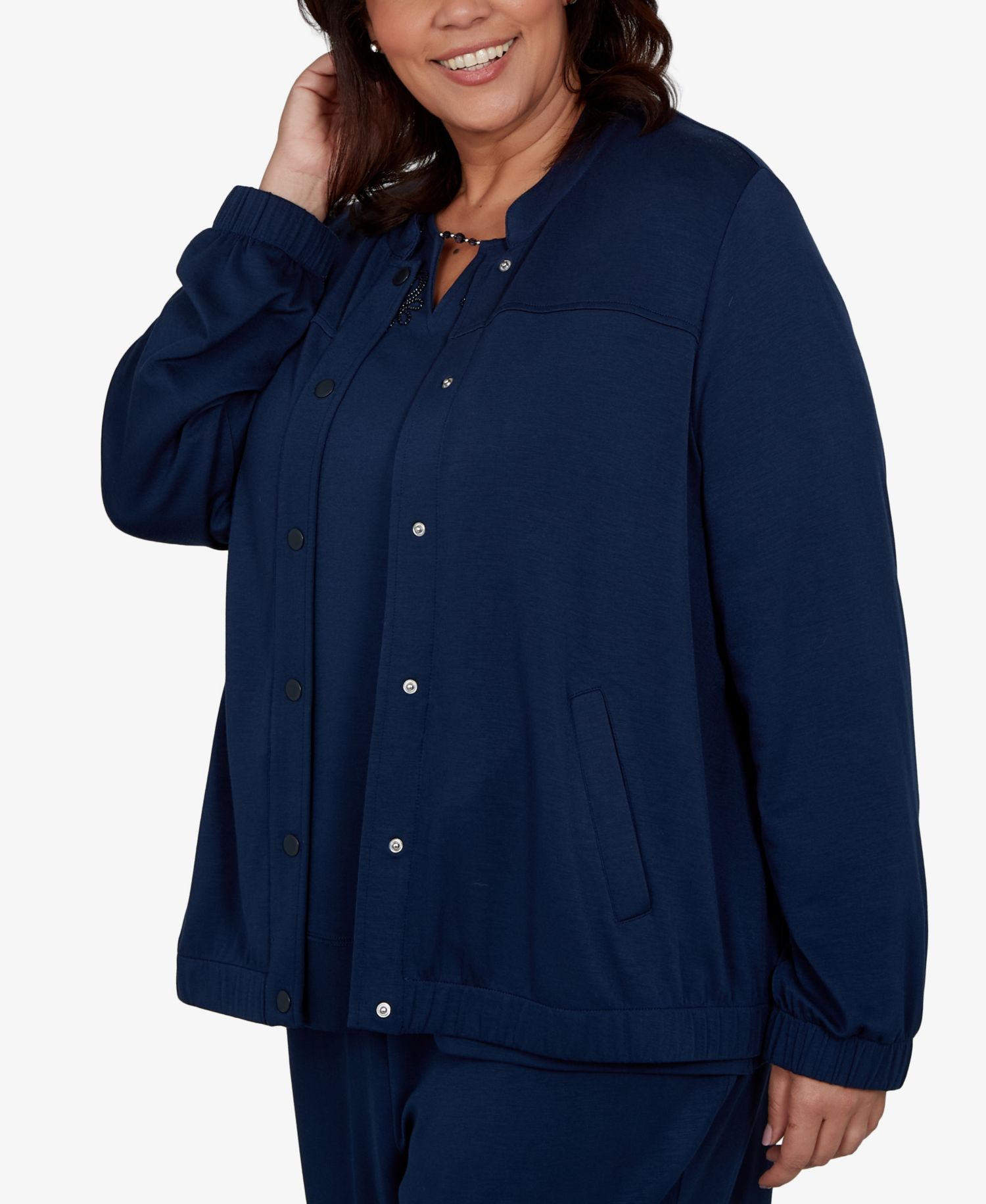 Plus Size Mandarin-Collar Lightweight Stretch Jacket