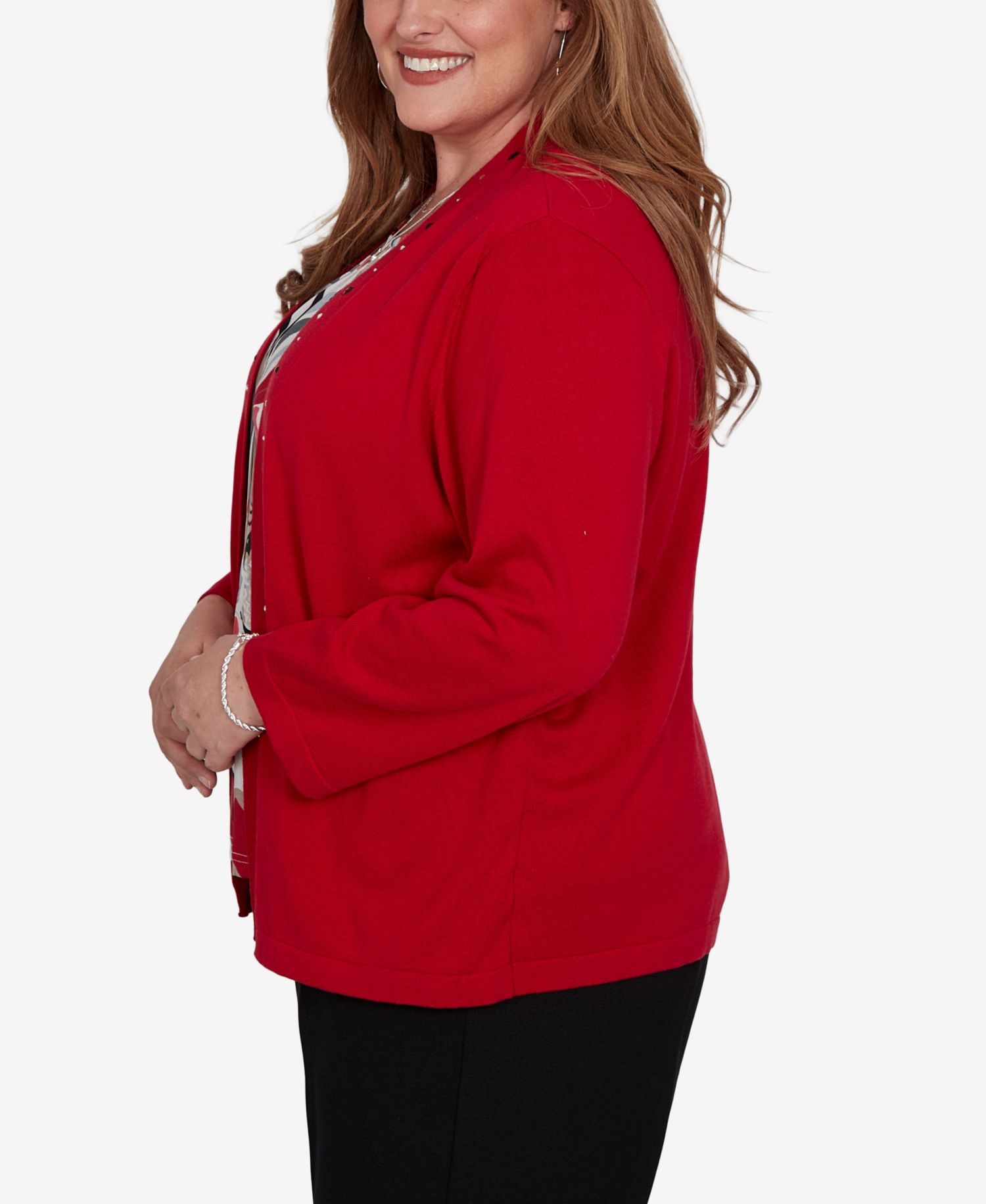 Plus Size Shawl Collar 3/4-Sleeve Cardigan Sweater