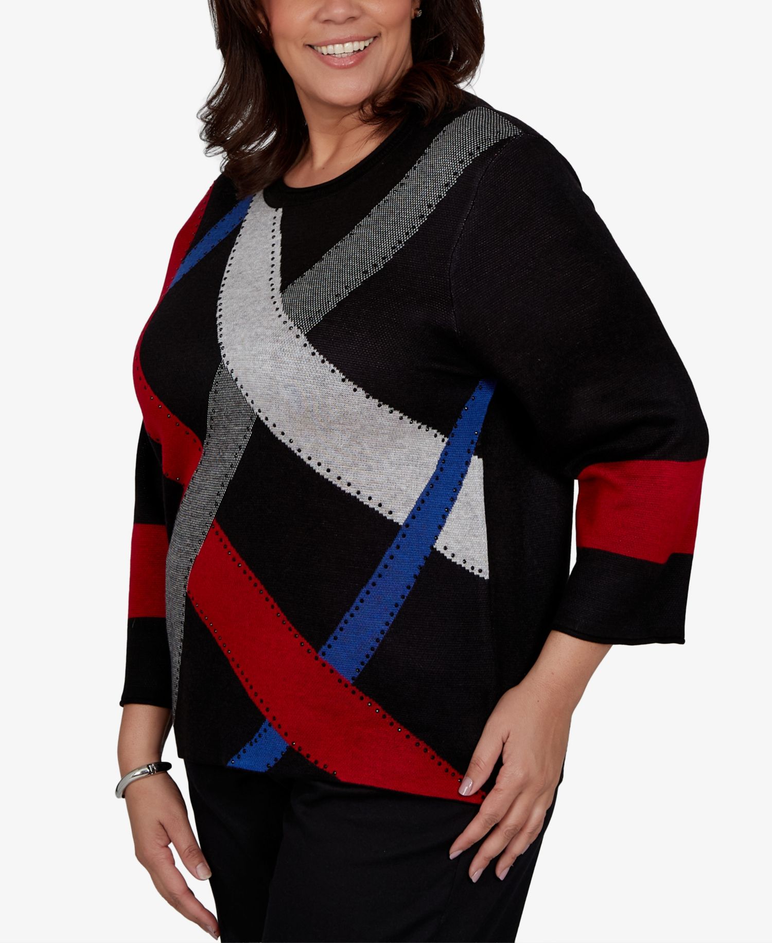 Plus Size Colorblocked 3/4-Sleeve Pullover Sweater