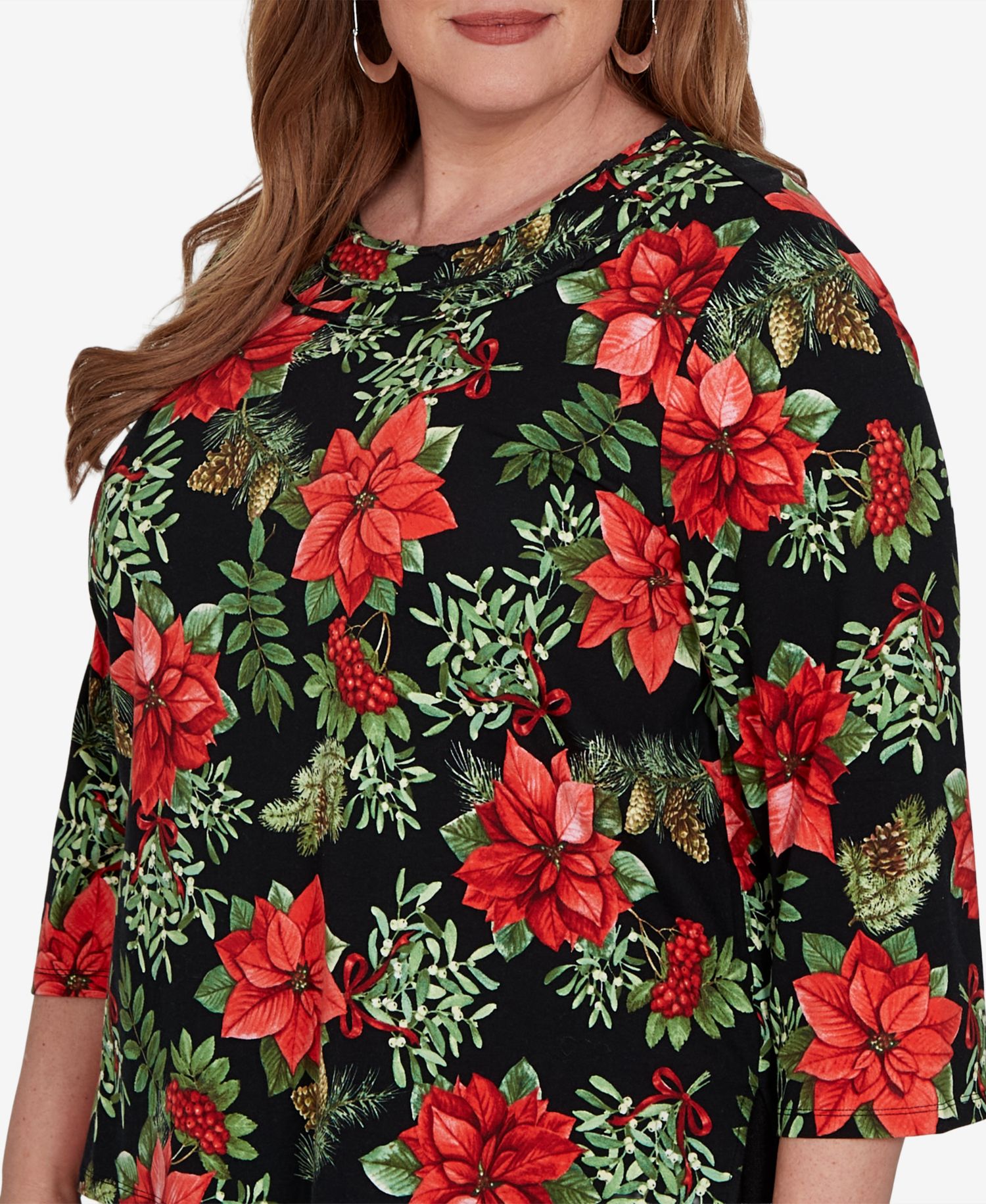 Plus Size Floral-Print 3/4-Sleeve Top