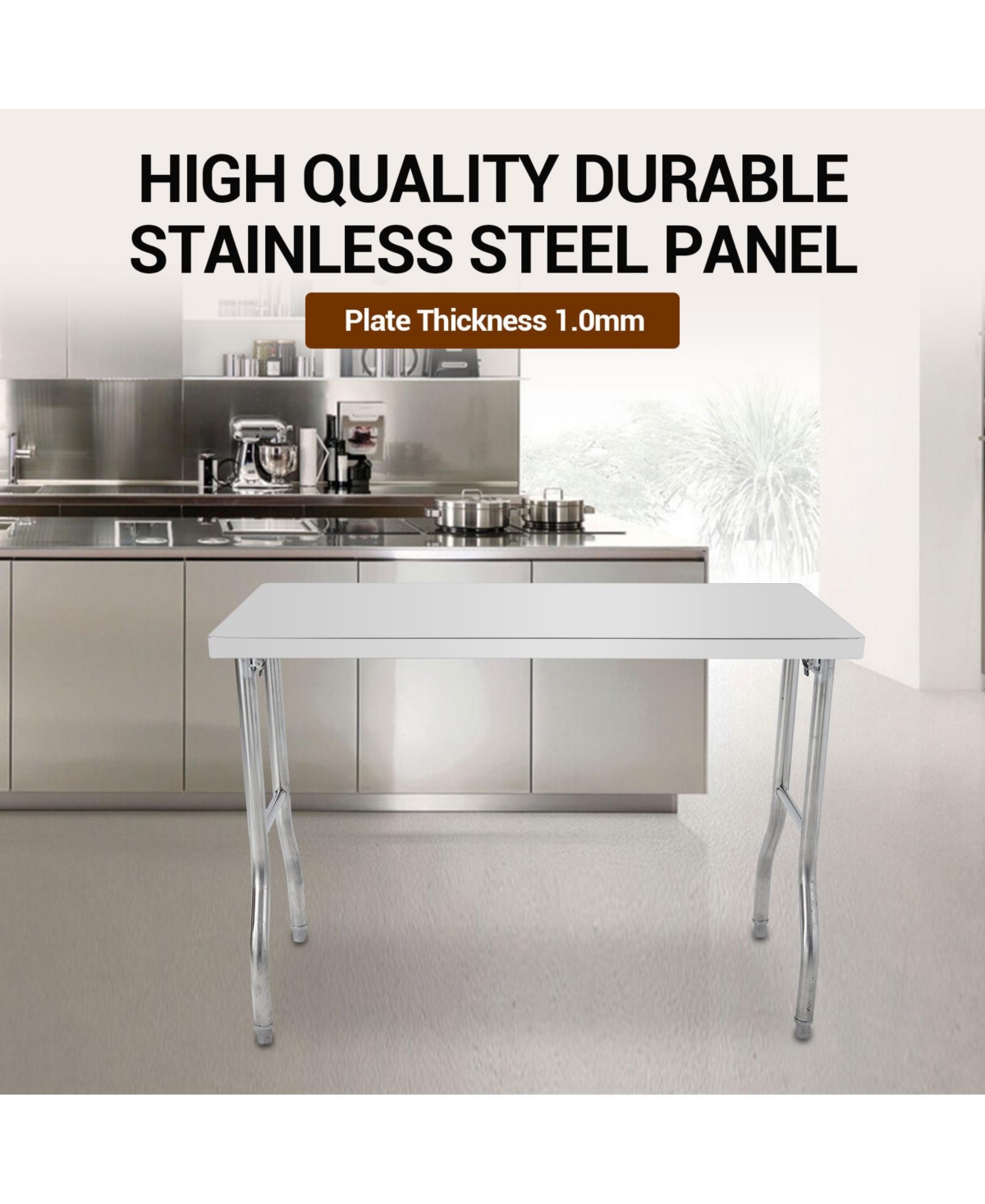 gaomon 48" Foldable Stainless Steel Outdoor Table with Adjustable Feet, Portable Worktable