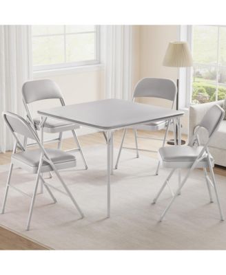 5-Piece Folding Table and Chairs Set, Space-Saving PU Leather Chairs for Parties and Family Activities