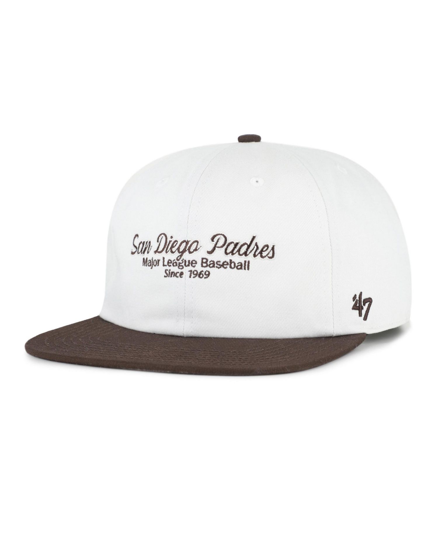 Men's White/Brown San Diego Padres Script Stack Relaxed Captain Snapback Hat