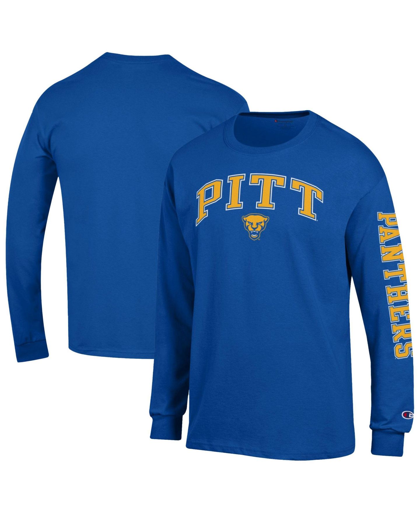 Мужская футболка Champion Pitt Panthers Arch Over Logo 2-Hit Long-Sleeve Crewneck — фото 1