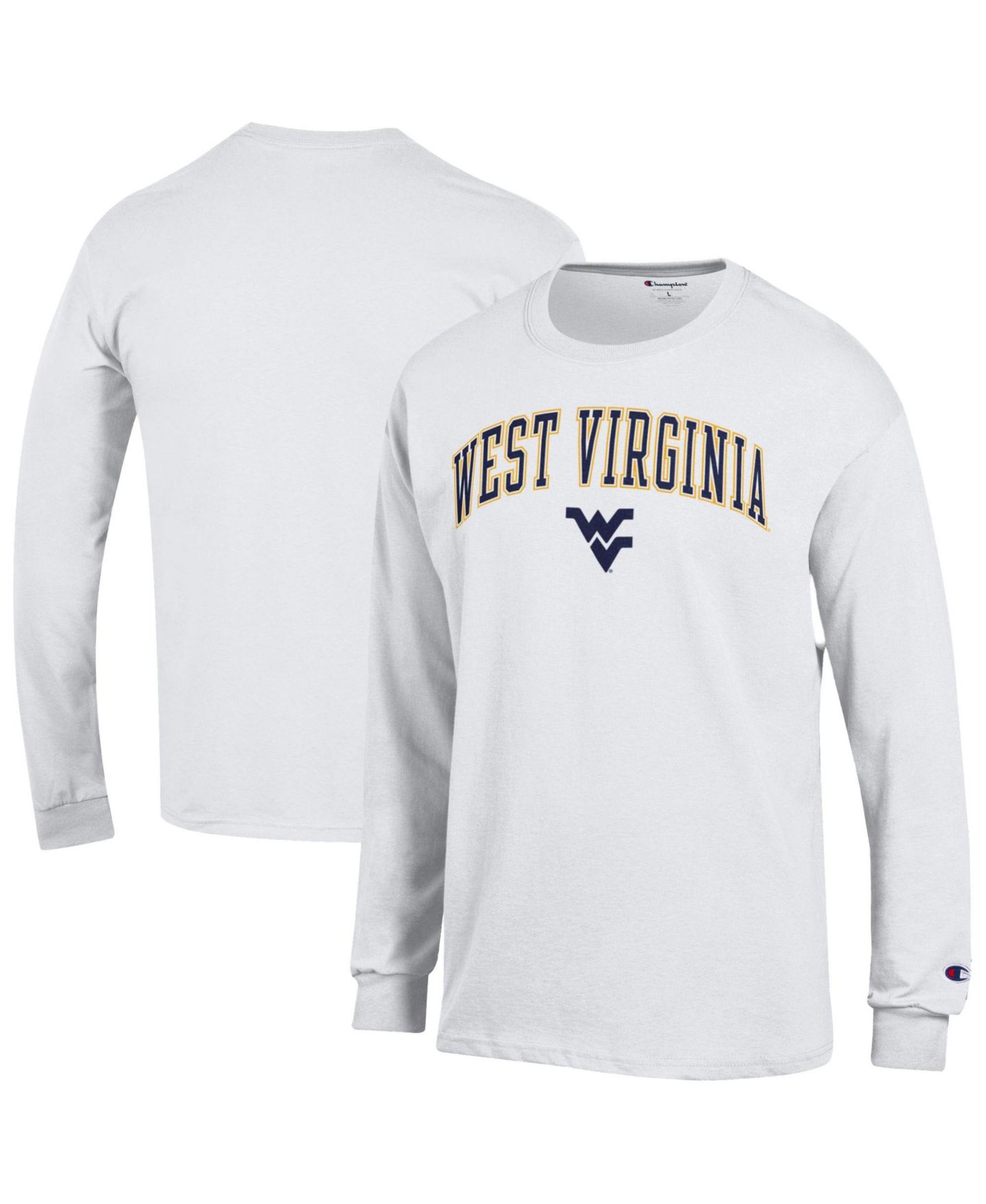 Мужская футболка Champion White West Virginia Mountaineers Arch Over Logo Long Sleeve, цвет: Белый — фото 1