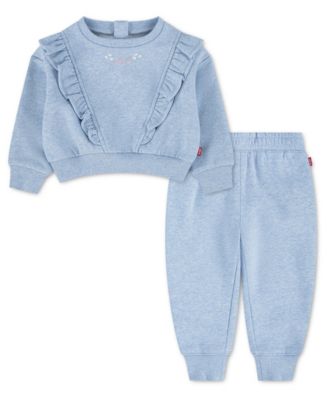 Baby Girls' Ruffled Crewneck Sweatshirt and Jogger Pants, 2-Piece Set