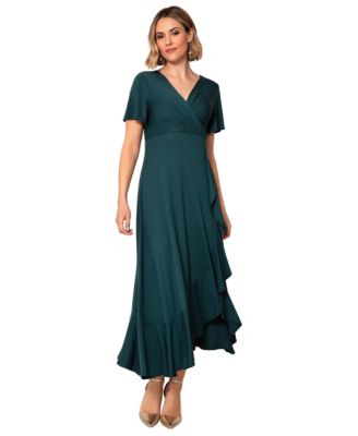 Women's Waterfall Ruffle Wrap Midi Dress