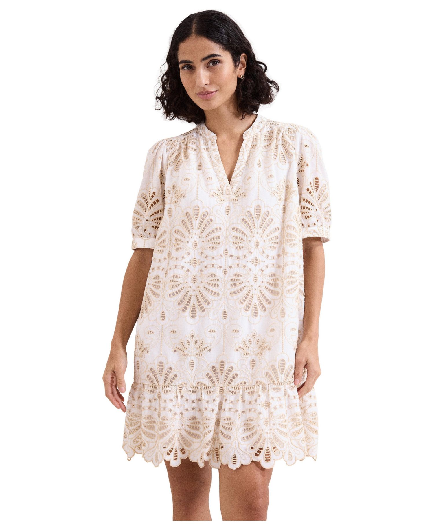 Women's Liliana Embroidered Puff-Sleeve V-Neck Mini Dress
