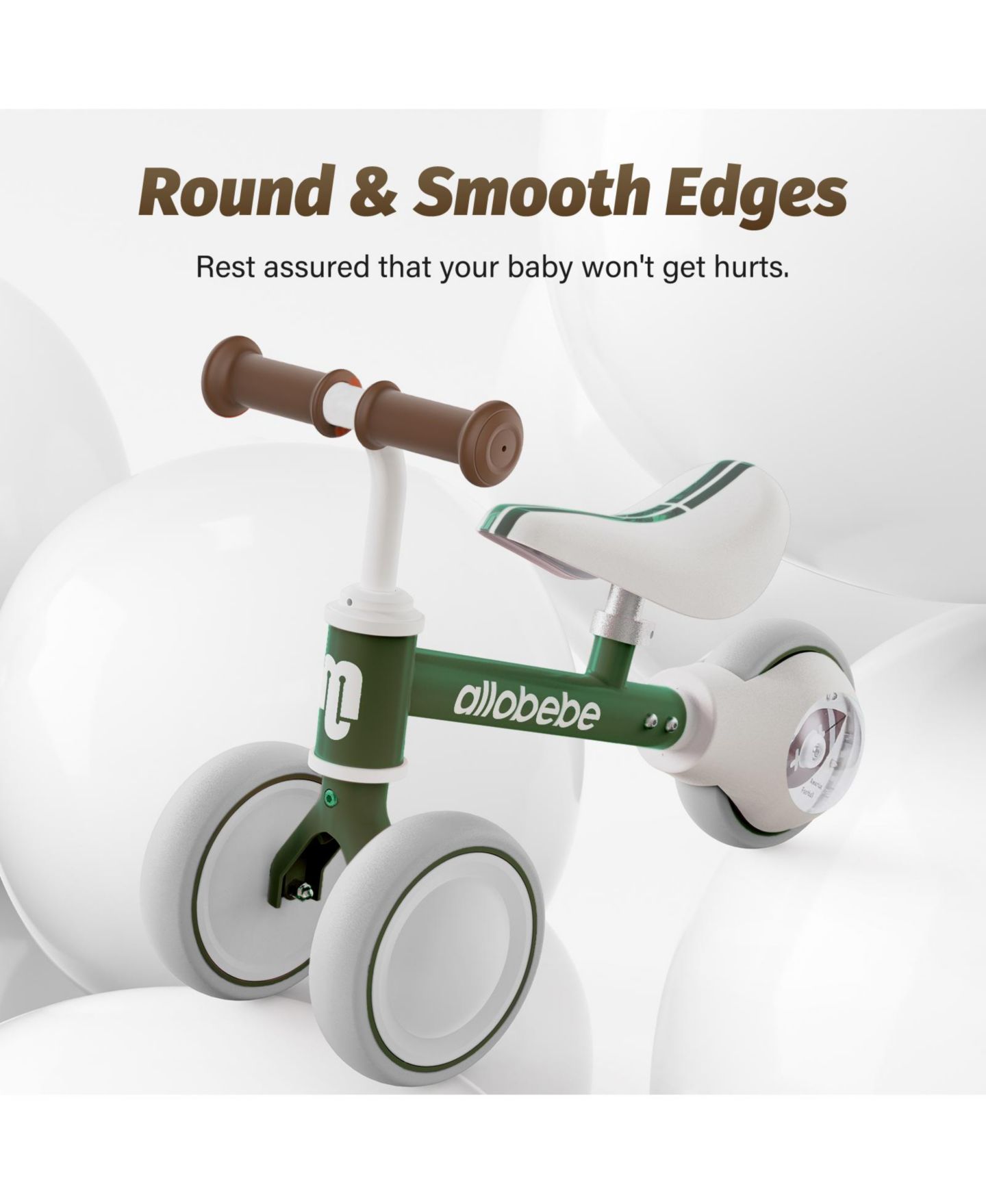 Детская игрушка Allobebe Baby Balance Bike with Adjustable Seat and Silent Wheels, 3-Wheel Ride-On, Ages 1-3, цвет: Зелёный — фото 8