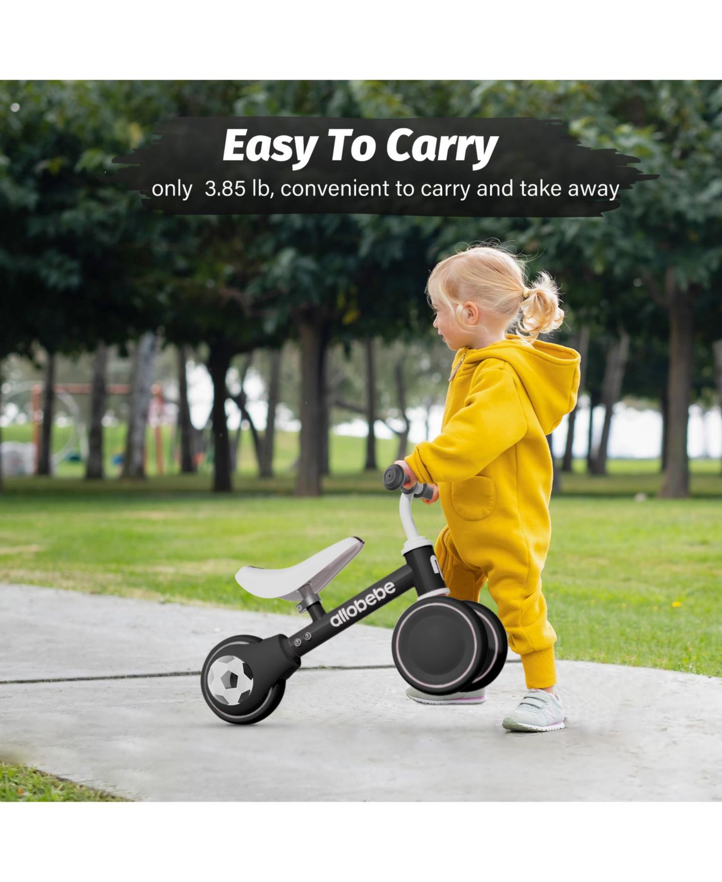 Детская игрушка Allobebe Baby Balance Bike 3-Wheel with Adjustable Seat and Silent Wheels Ride-On, Ages 1-3, цвет: Чёрный — фото 7