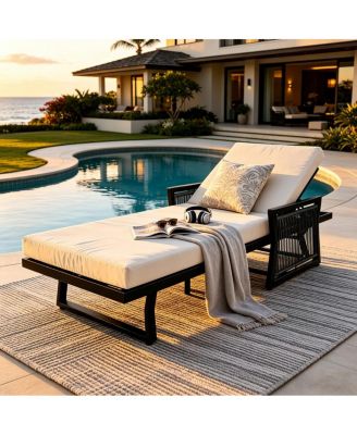 Iron Outdoor Chaise Lounge with 4" Cushion, 5-Position Adjustable Patio Recliner