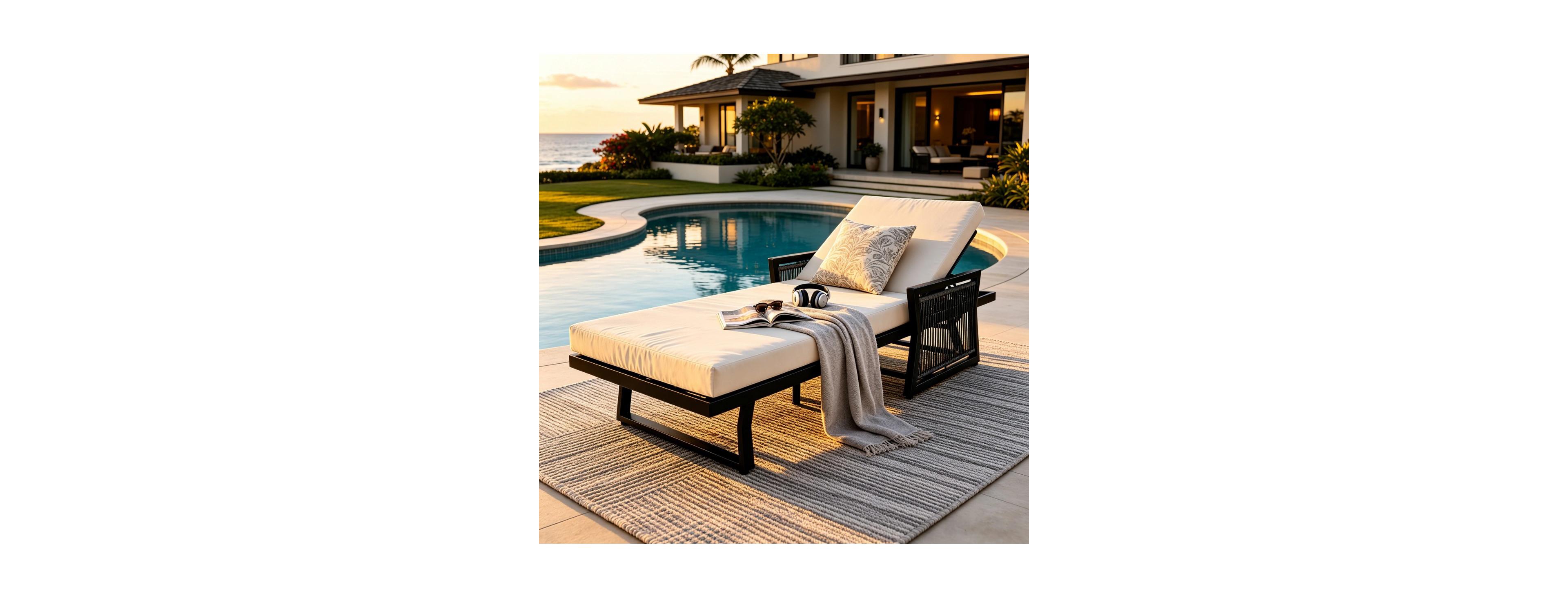 Asagikoiai Iron Outdoor Chaise Lounge with 4" Cushion, 5-Position Adjustable Patio Recliner