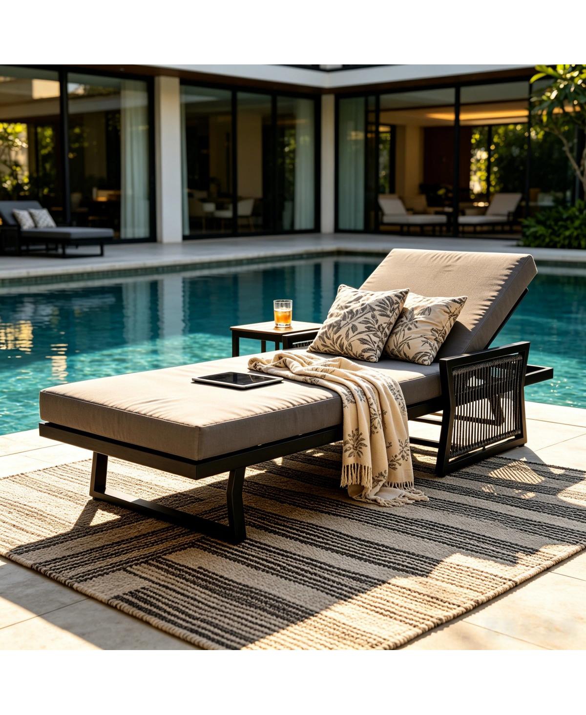 Asagikoiai Iron Outdoor Chaise Lounge with 4" Cushion, 5-Position Adjustable Patio Recliner - Dark gray