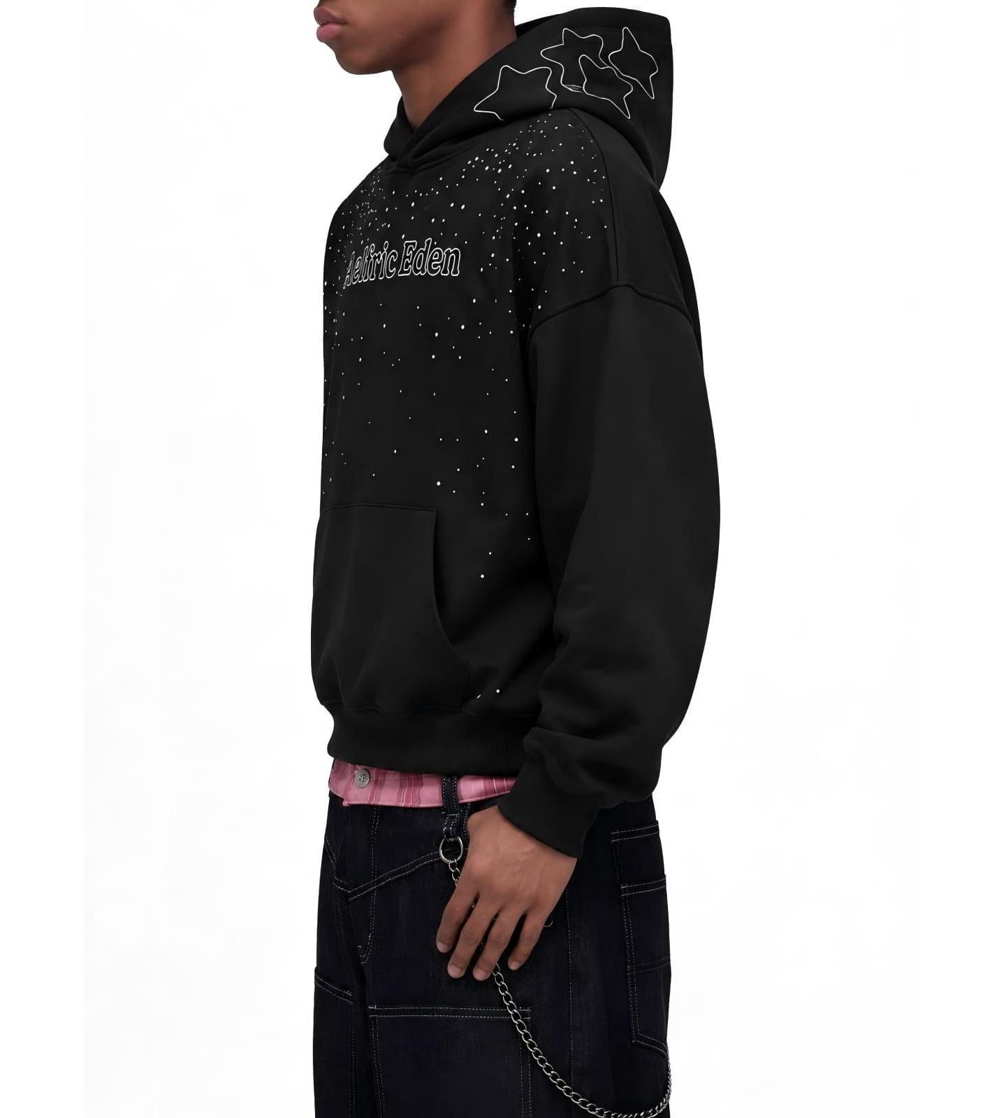 Мужское худи AELFRIC EDEN Boxy Rhinestone Star Pullover, цвет: Чёрный — фото 3