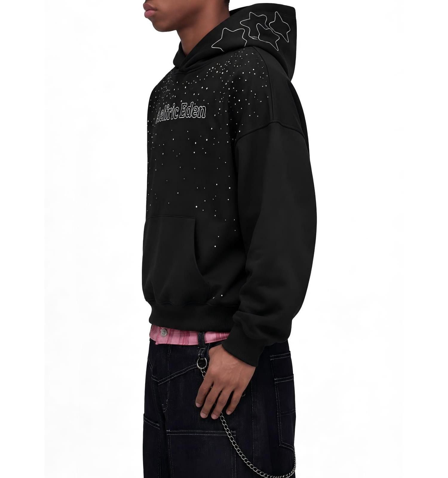 Men's Boxy Rhinestone Star Pullover Hoodie