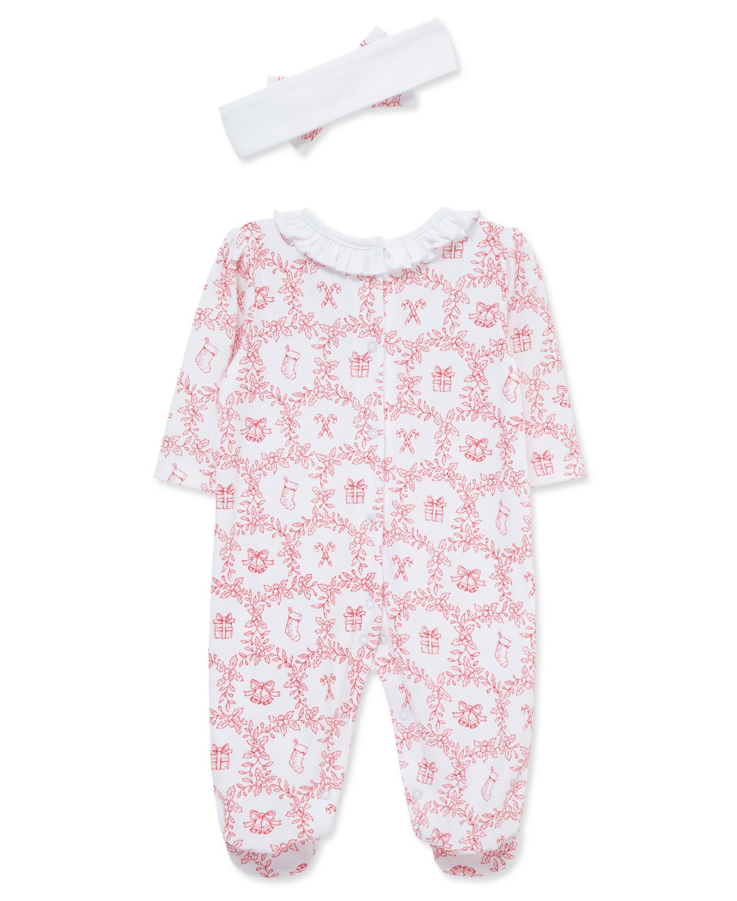Baby Girls' Festive Toile Print Footed Coveralls and Headband, 2-Piece Set