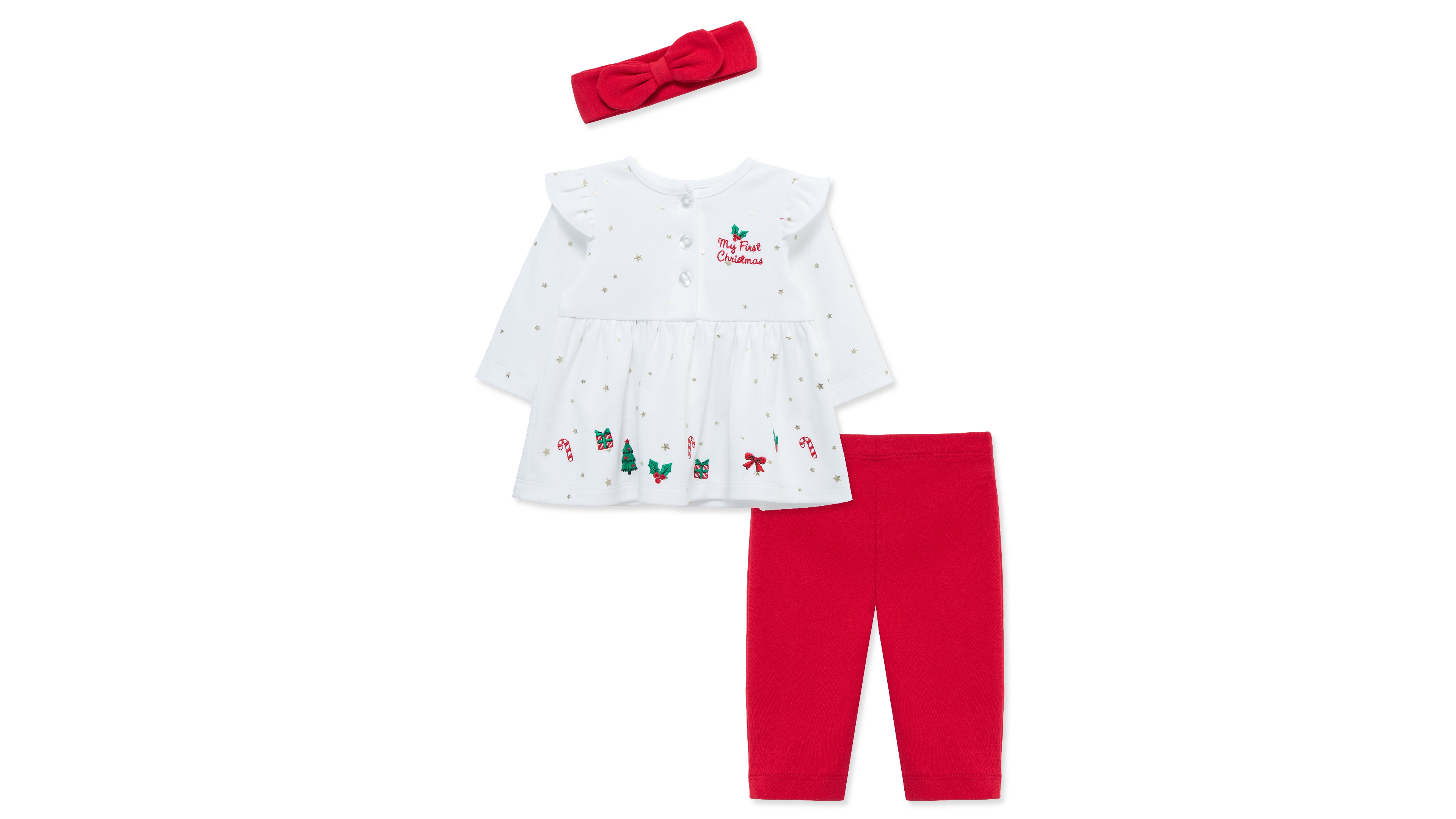 Little Me Baby Girls' Merry Embroidered Tunic Top, Pants and Headband, 3-Piece Set