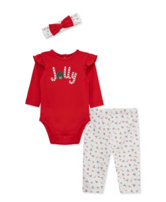 Baby Girls' Jolly Embroidered Bodysuit, Pants and Headband, 3-Piece Set