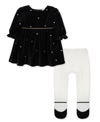 Baby Girls' Gold Dot Mesh Long-Sleeve Dress and Tights, 2-Piece Set
