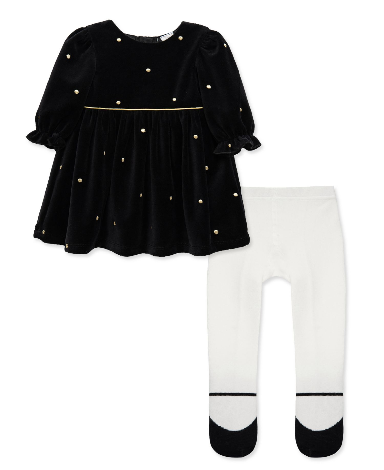 Baby Girls' Gold Dot Mesh Long-Sleeve Dress and Tights, 2-Piece Set