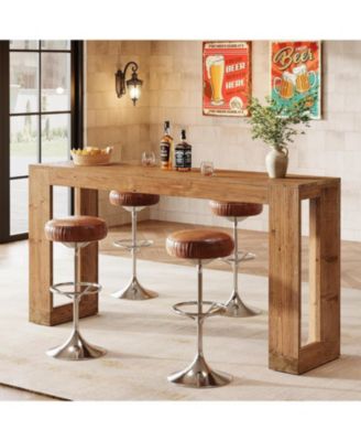 63"Solid Wood Bar Table Narrow long counter height pub table Farmhouse coffee bar unit for kitchen, dining room, living room