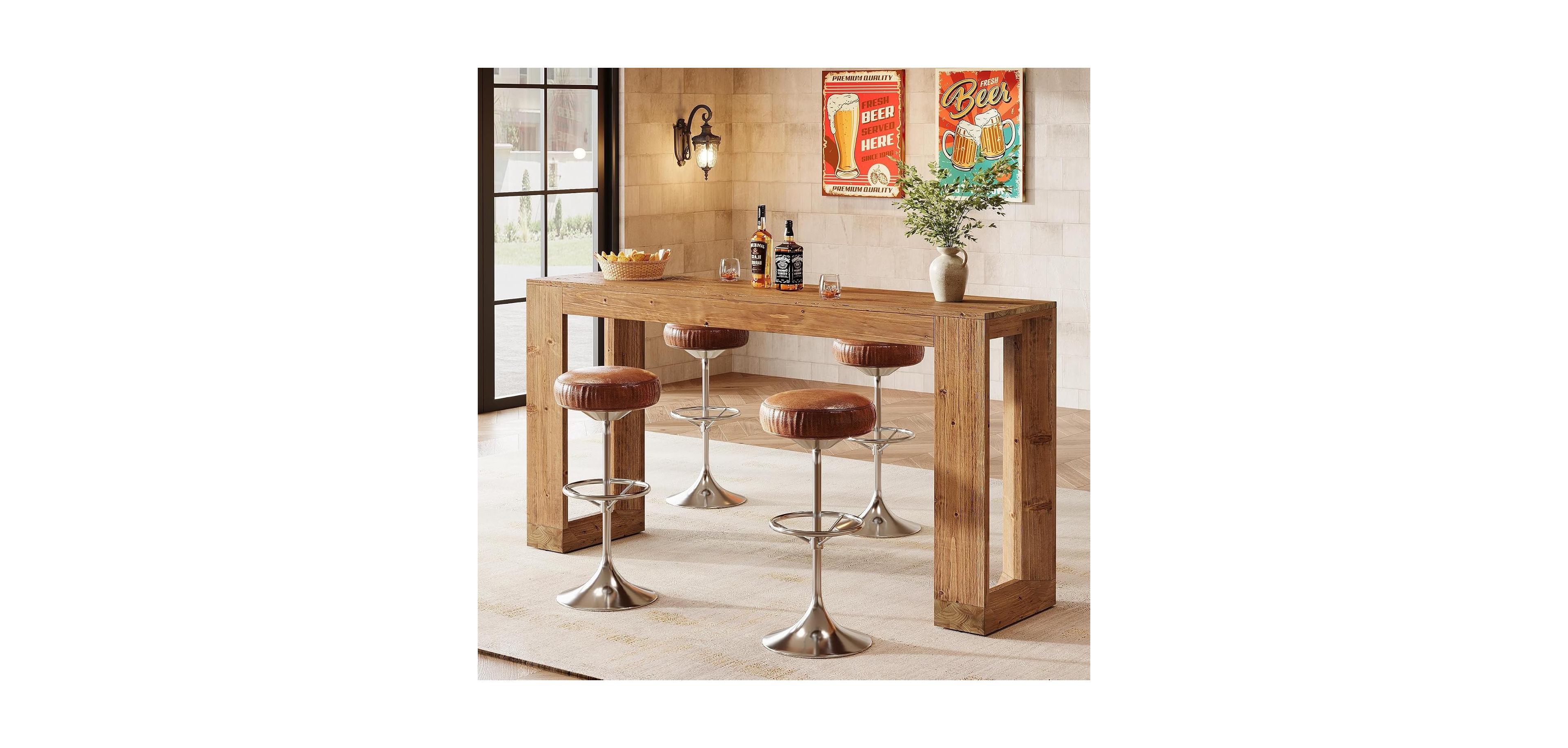 Tribesigns 63"Solid Wood Bar Table Narrow long counter height pub table Farmhouse coffee bar unit for kitchen, dining room, living room