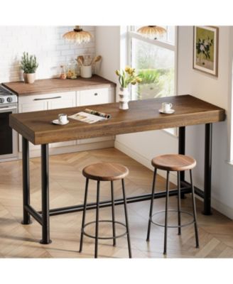 63" Solid Wood Bar Table Counter height pub table with metal legs Breakfast bar unit for kitchen, living room, bistro Easy assembly