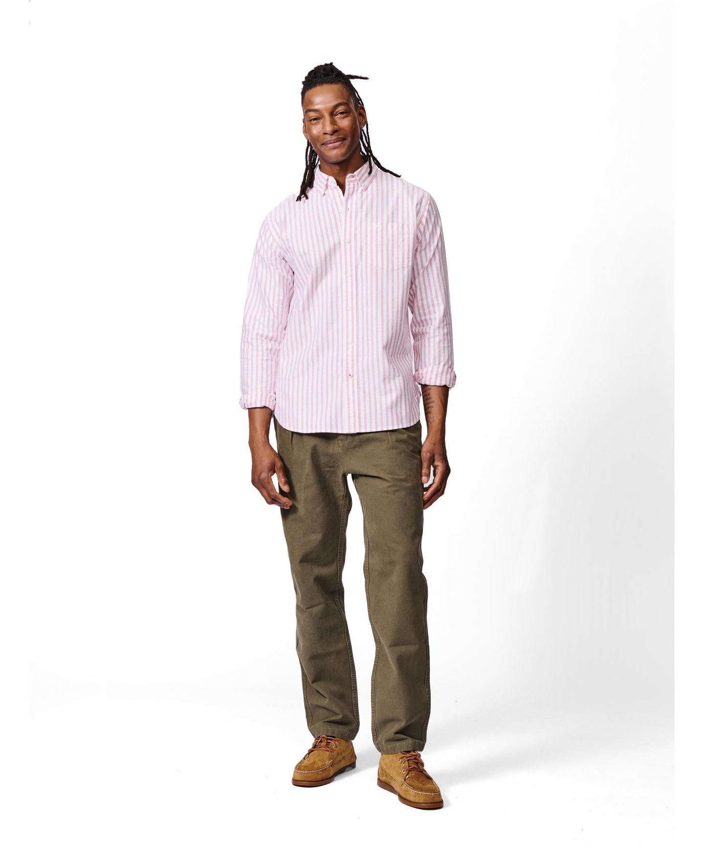 Мужская рубашка Aubin Aldridge Oxford Button Down, цвет: Яркий розовый полосатый — фото 2