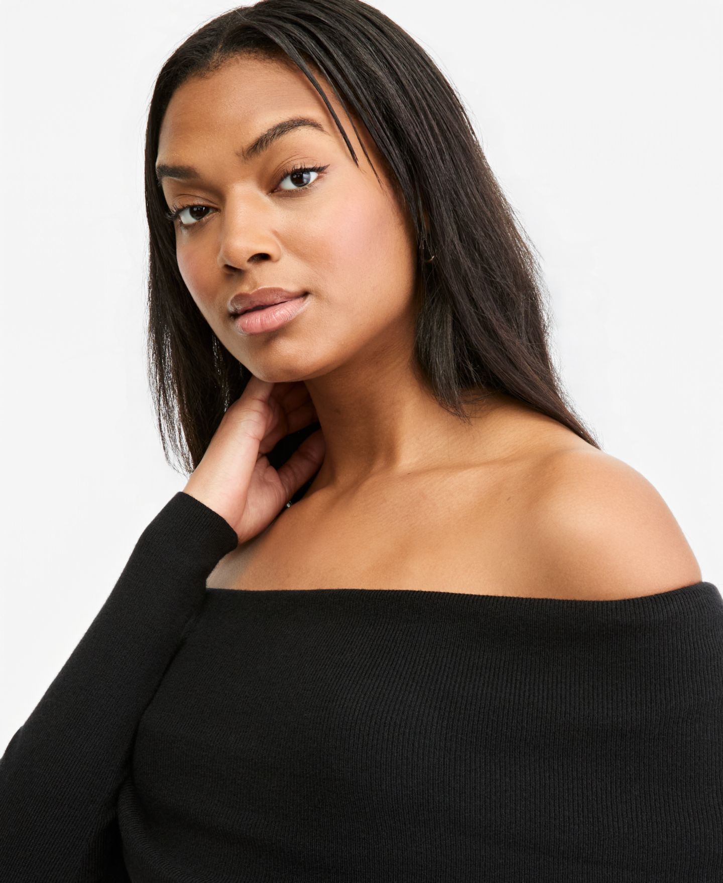 Женский свитер Bar III Off-the-Shoulder Lightweight Fitted, цвет: Чёрный — фото 3