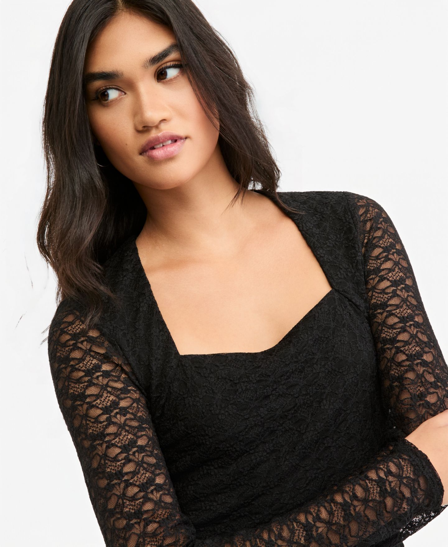 Женская блузка Bar III Lace Long-Sleeve Square-Neck, цвет: Чёрный — фото 3