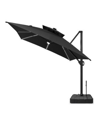 Rectangular Solar Powered LED Patio Umbrella Offset Cantilever Umbrella with 350-lb Base