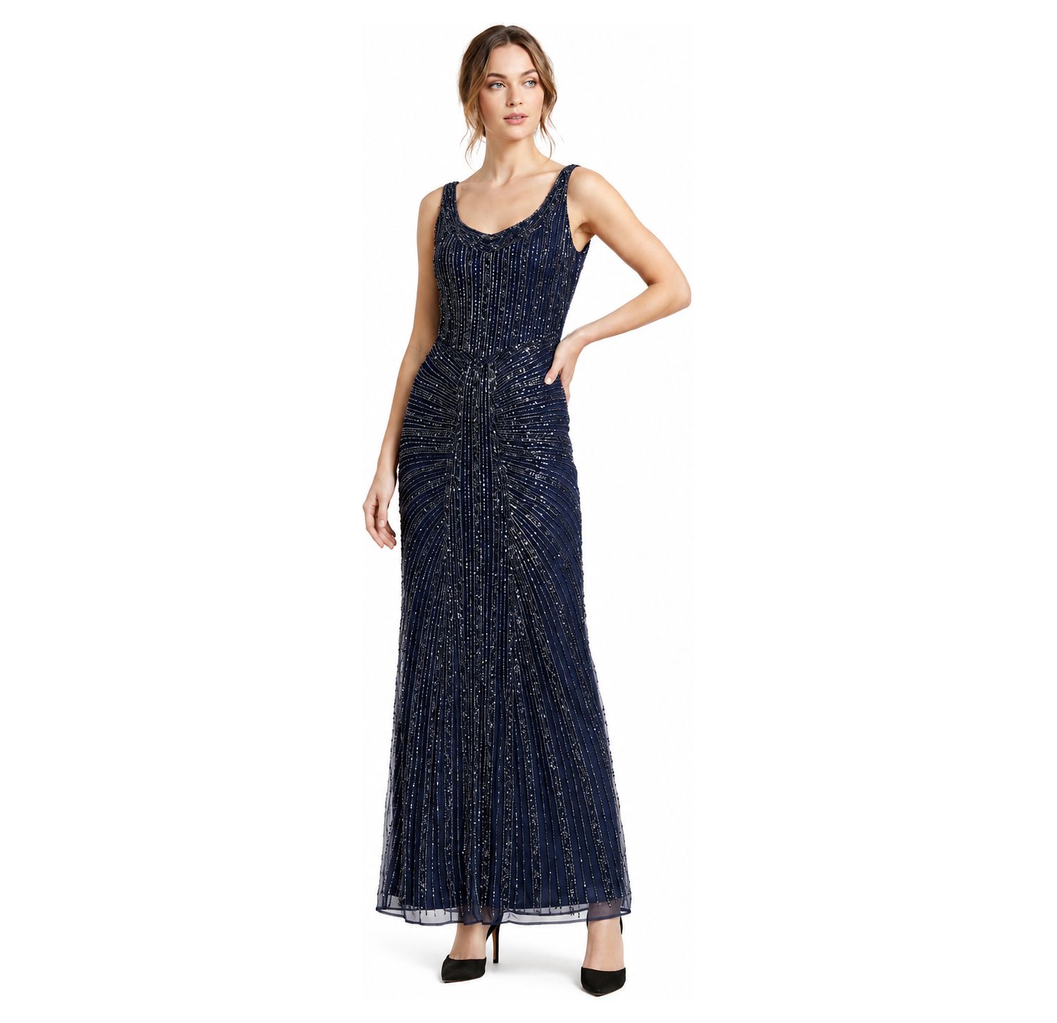 Women's Beaded V-Neck Long Gown
