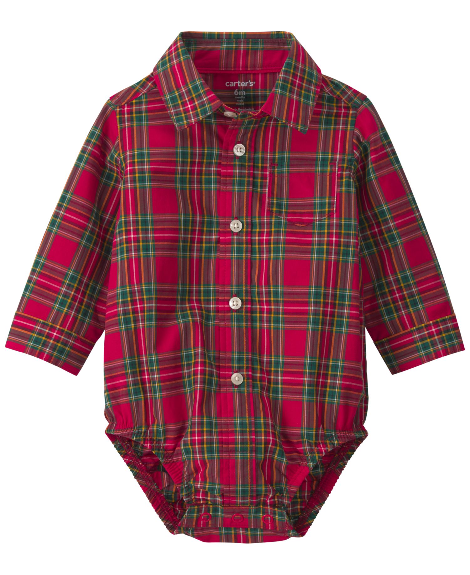 Baby Boys' Plaid Long-Sleeve Bodysuit and Suspender Denim Pants, 2-Piece Set