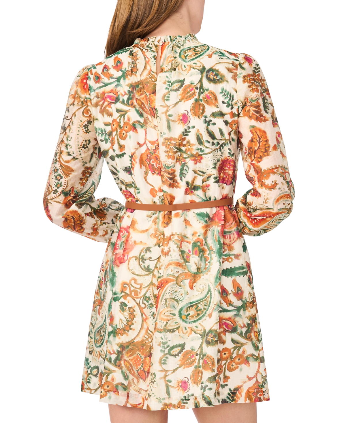 Msk Petites Ruffle Mock Neck Floral-Print Long-Sleeve Dress