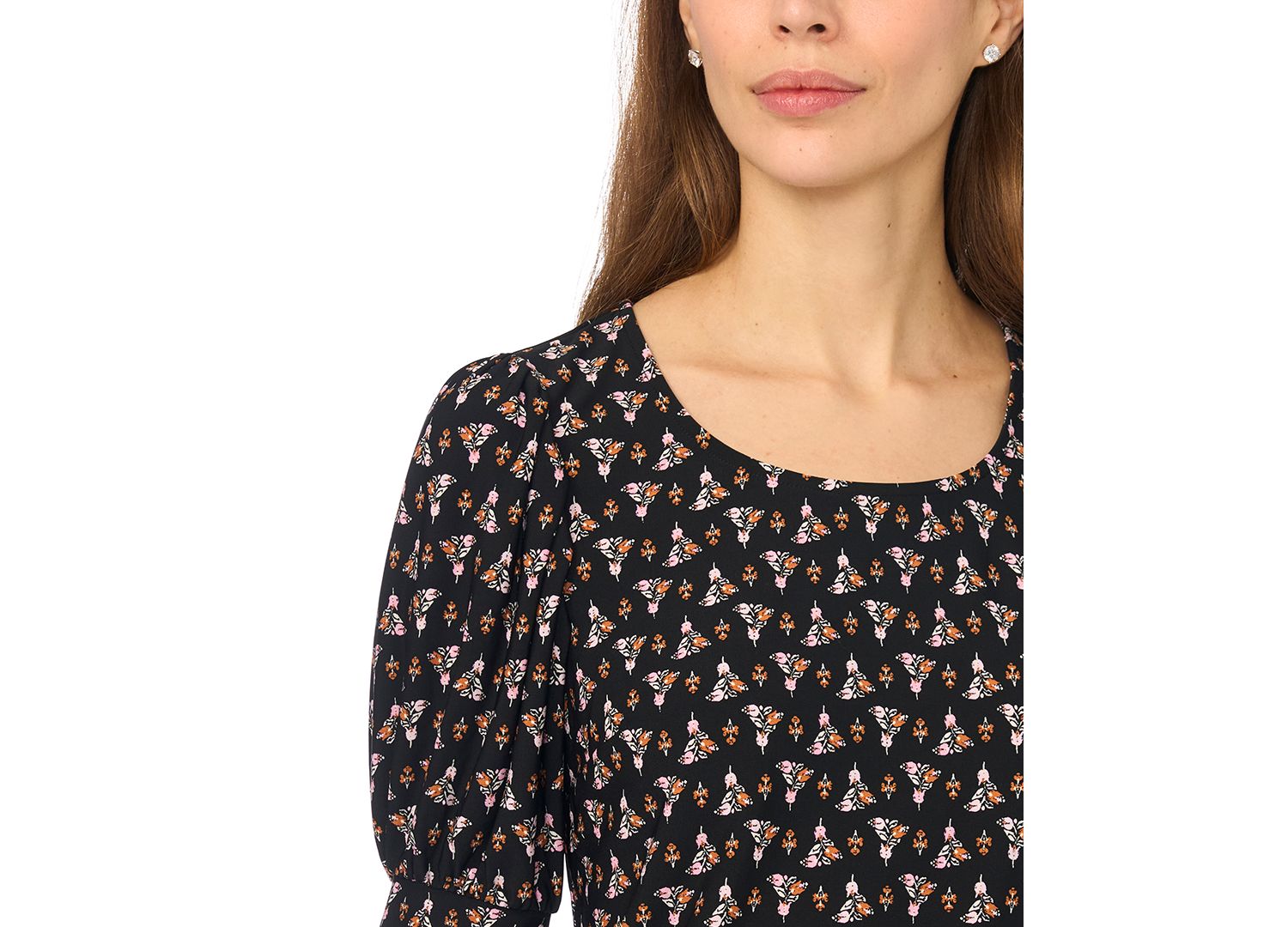 Women's Tulip Crew Neck Shirred Short-Sleeve Blouse