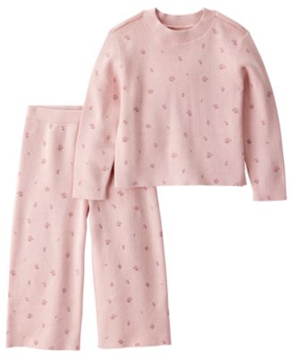 Little Planet by Toddler Girls' 2T-5T Long-Sleeve Floral-Print Wide-Leg Top and Pants, 2-Piece Set