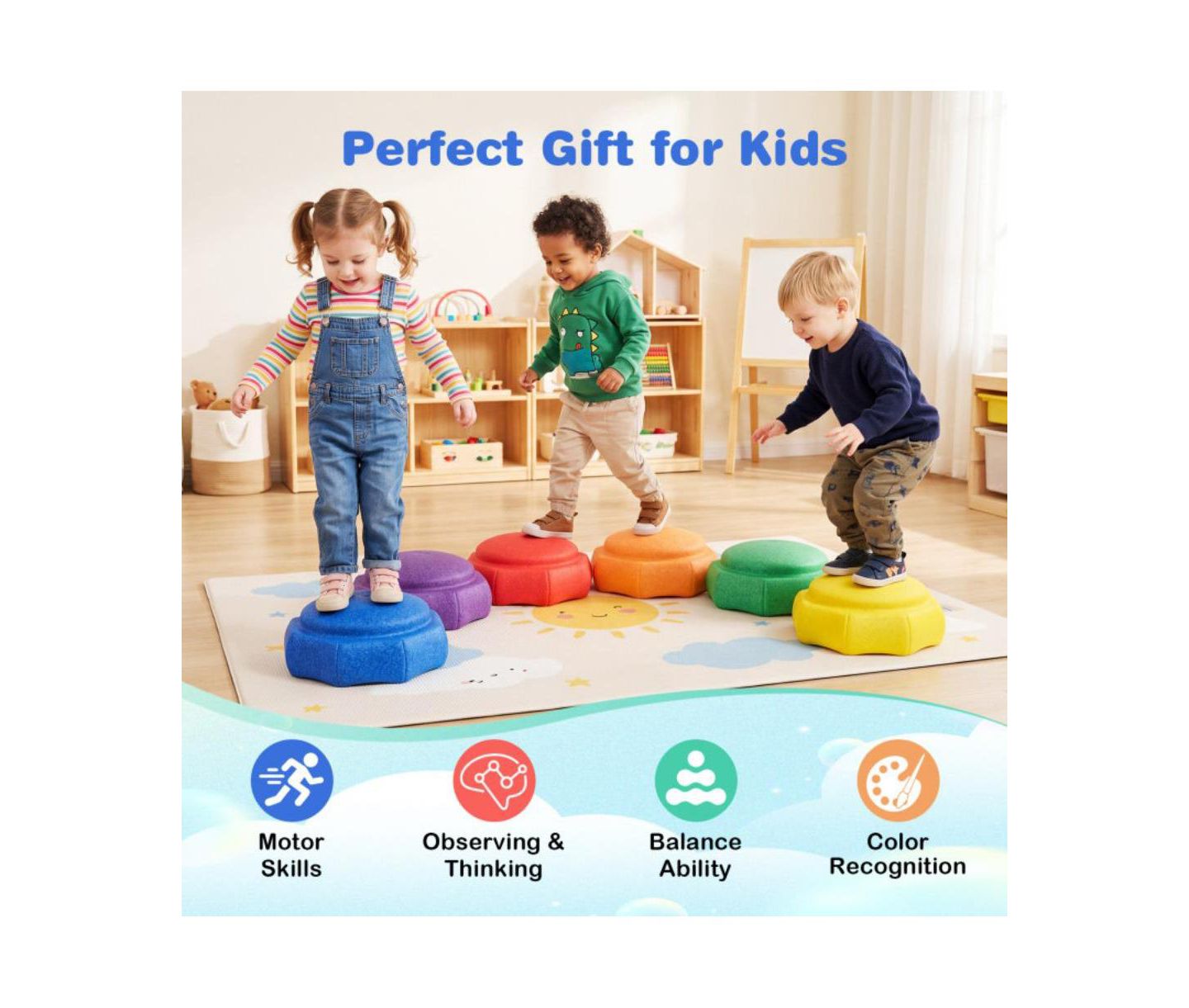Детские игрушки Slickblue 6-Piece Kids Balance Stepping Stones for Sensory Play, Ages 3+, цвет: Разноцветный — фото 10