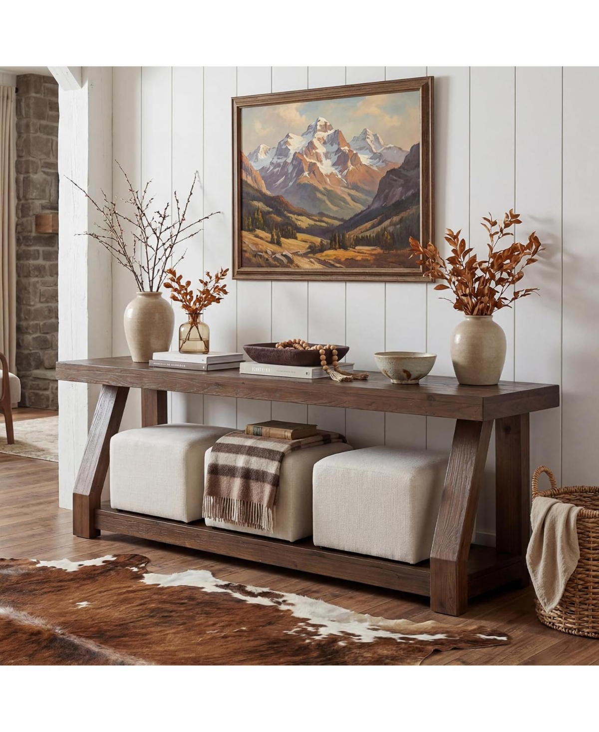 Tribesigns 63" Solid Wood Tv Stand, 2-Tier Entertainment Center