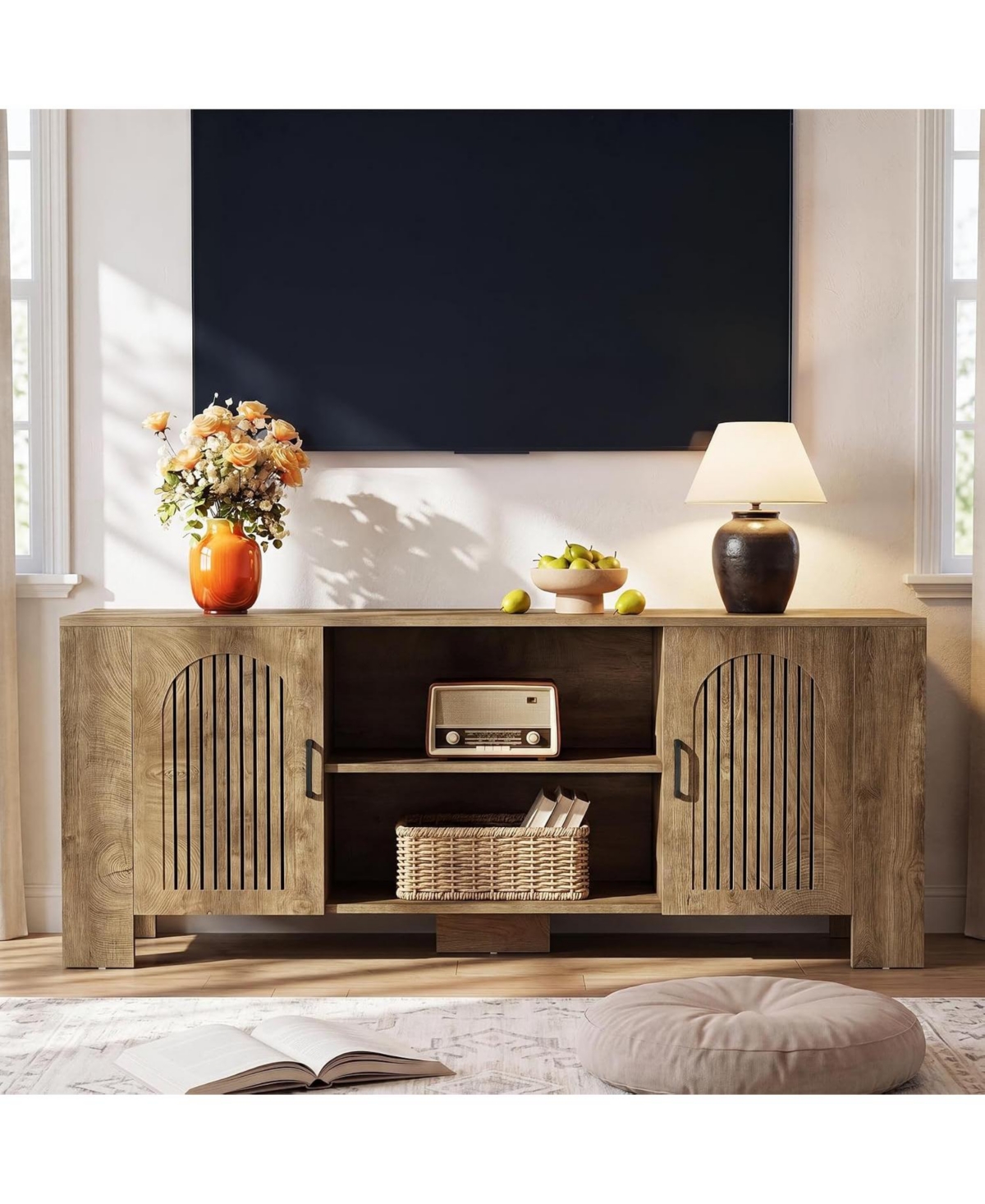 Tribesigns 70.8" Long Tv Stand, Wood Large Entertainment Center - Light brown
