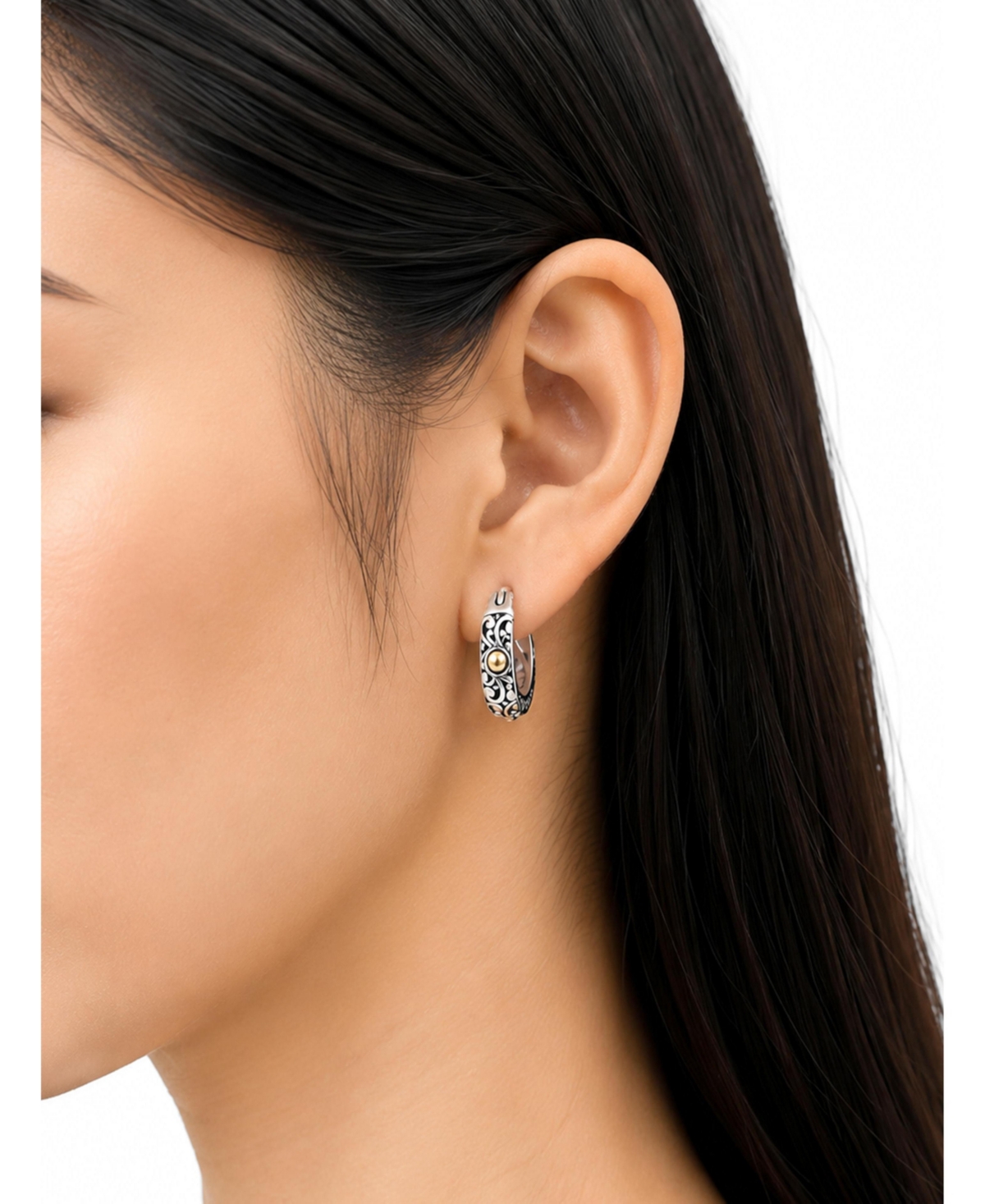 Devata 20mm Bali Filgree Hoop Earrings in Sterling Accents