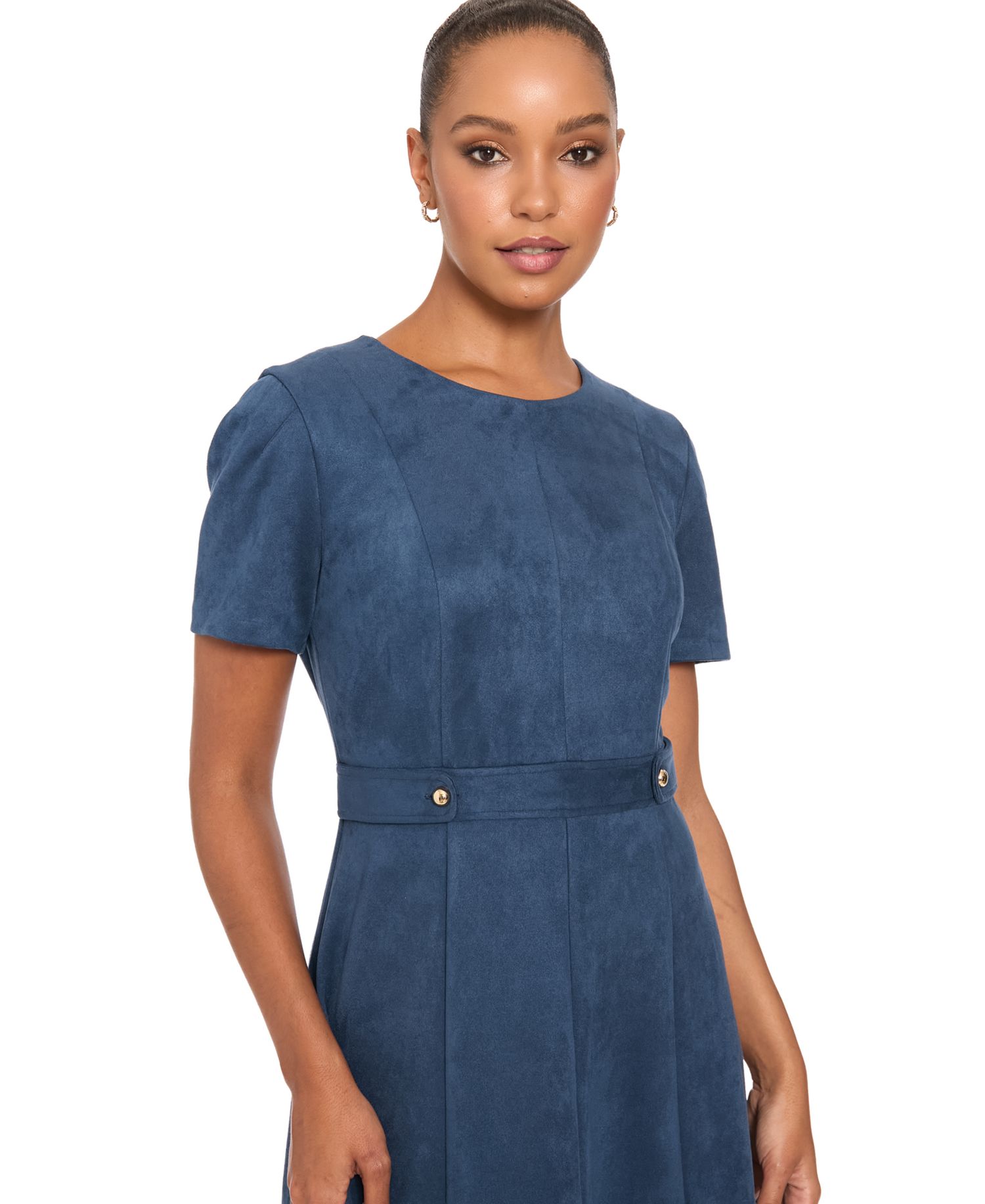 Women's Fit and Flare Midi Short-Sleeve Dress