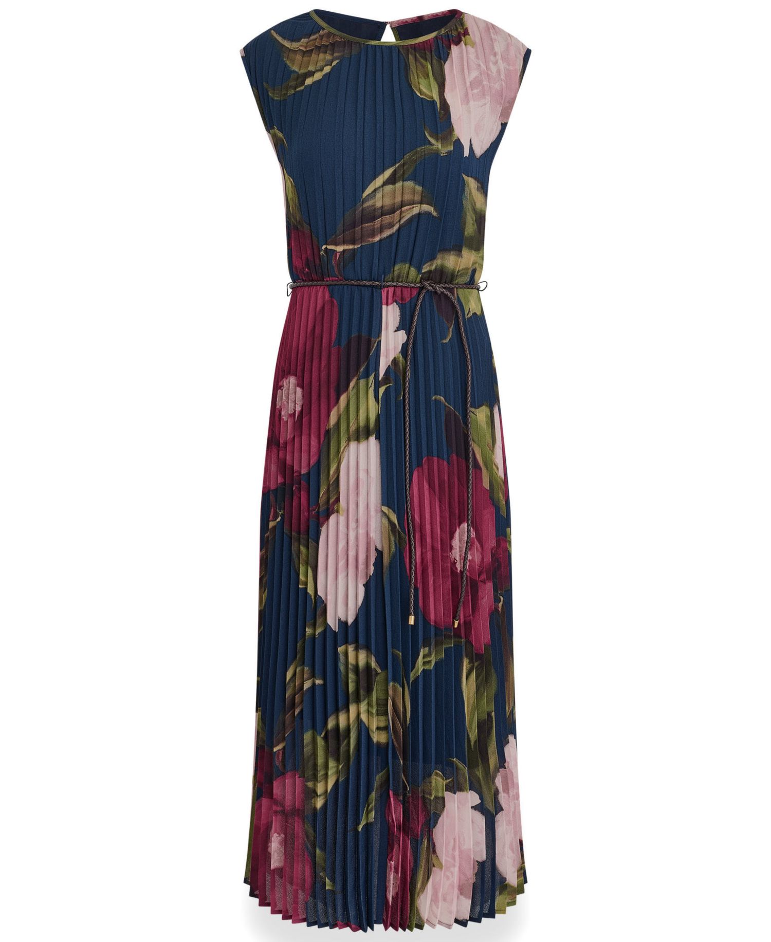 Plus Cap Sleeve Floral Chiffon A-Line Midi Dress