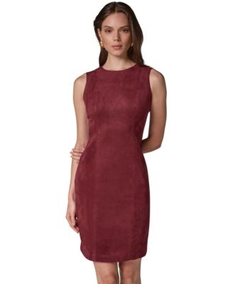 Women's Sleeveless Crewneck Suede Sheath Dress