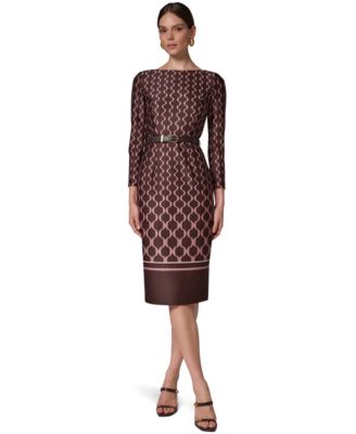 Women's Boat Neck Long-Sleeve Midi Dress