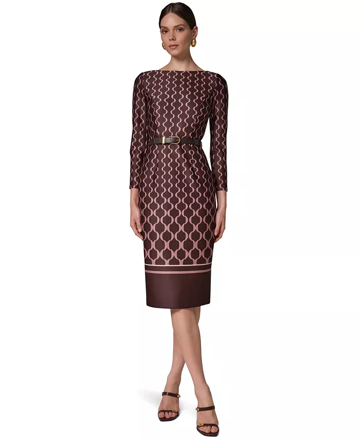 Women's Boat Neck Long-Sleeve Midi Dress