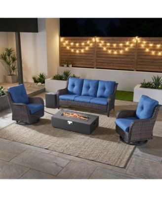 5 Pieces Outdoor Patio Furniture Set with Fire Pit Table Kits, Rattan Wicker Sectional Swivel Rocker Chairs Sets