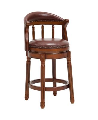 26.5" Seat Height Swivel Bar Stool with Leather Seat and Wood Frame