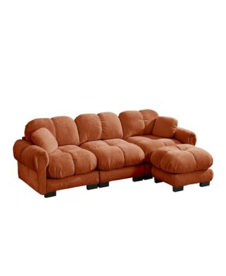 Oversize Chenille L-Shaped Sofa,Deep Seat Sofa Couch with Movable Ottoman
