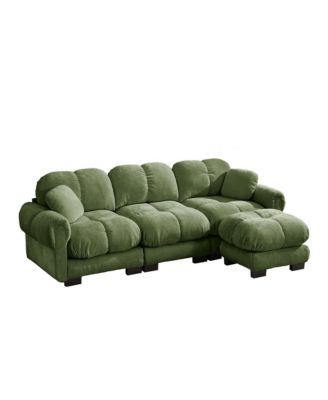 Oversize Chenille L-Shaped Sofa,Deep Seat Sofa Couch with Movable Ottoman