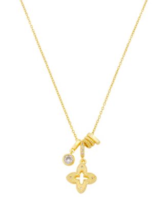 Cubic Zirconia Gold-Plated Clover Charm Pendant Necklace